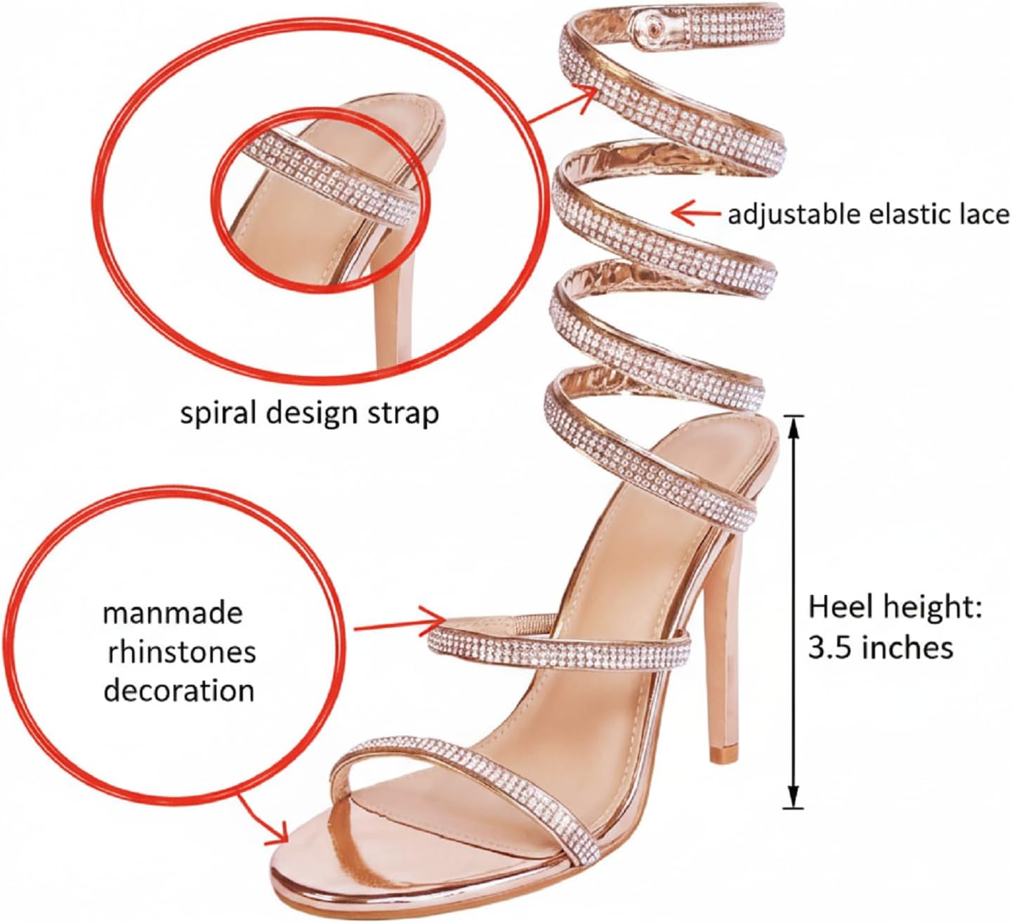 Womens's Rhinestone Sparkly Heels Sandals-Ankle Wrap Around Crystals Casual Evening Gowns Party Sandal Sandals - Image 5