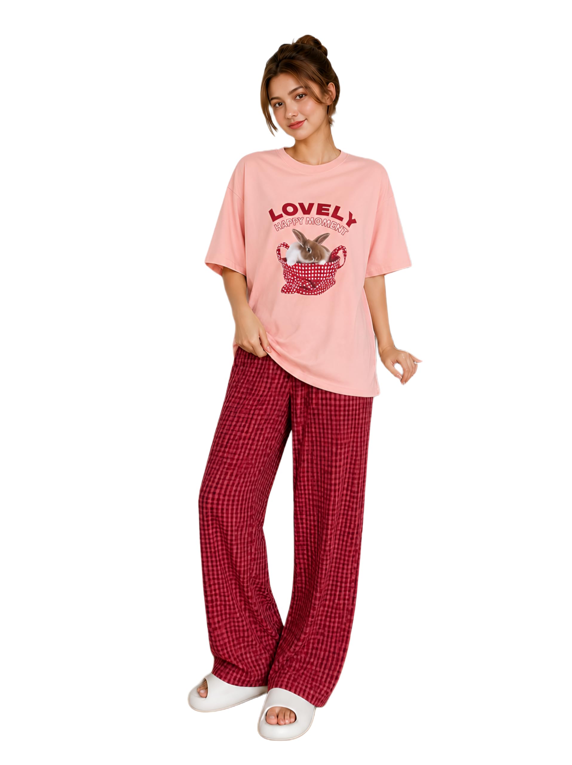 kshs Womens Korean Night Dress || Full Pyjama Set ||Korean Nightsuit || Women Nightwear ||Round Neck Half Sleeve Nightsuit || Loungewear || Everyday Nightdress Women's Pyjama Sets-picture-56