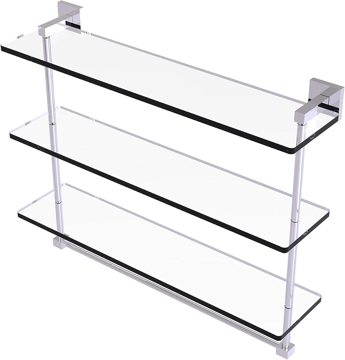 Best Seller Allied Brass MT-5-22TB Montero Collection 22 Inch Triple Tiered Integrated Towel bar Glass Shelf, Polished Chrome