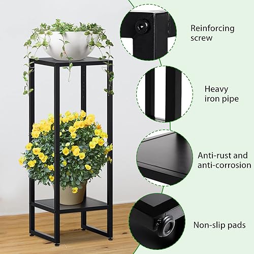 Miniatura 4 de Soportes para plantas de 37.4 pulgadas de alto para interiores, soporte alto para plantas, soporte de pedestal para plantas, soportes de metal negro