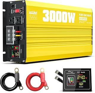XWJNE 3000W Pure Sine Wave Power Inverter 24V DC to 120V AC Converter with LED Display and Remote Controller for Home, RV, Truck, Off-Grid Solar Power