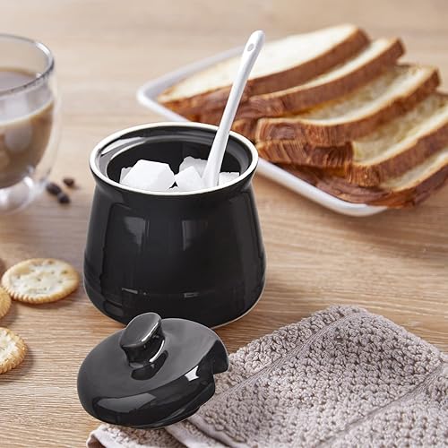 Miniatura 6 de Azucarero DAYYET con tapa y cuchara, tazón de azúcar de cerámica de 12 oz con cuchara, recipiente de azúcar para barra de café, tazón dispensador