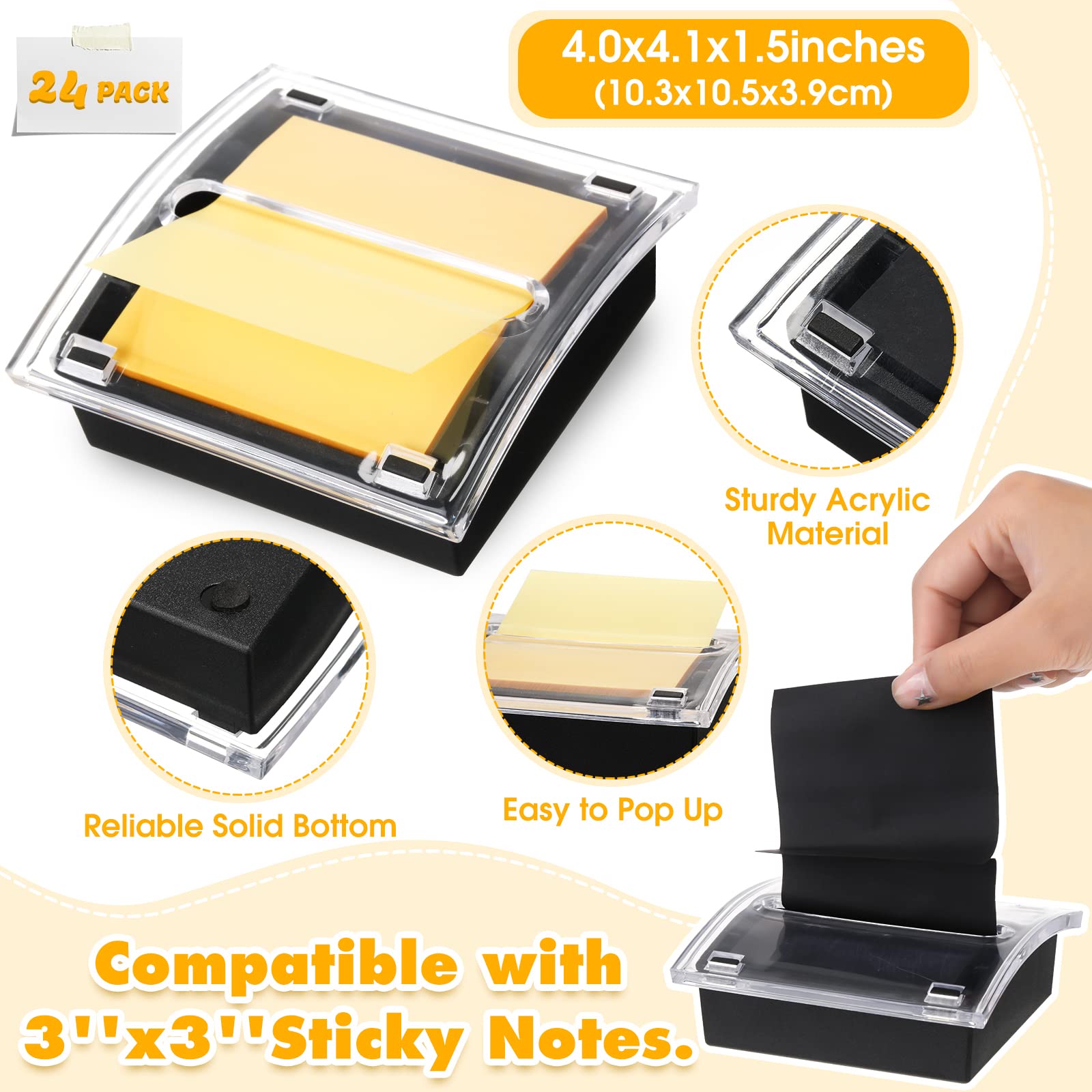 Porte-notes Autocollant En Acrylique 3x3 Pouces - Distributeur Transparent Pour Post-it - Organisateur De Bureau Adhésif - Bureau, école, Maison