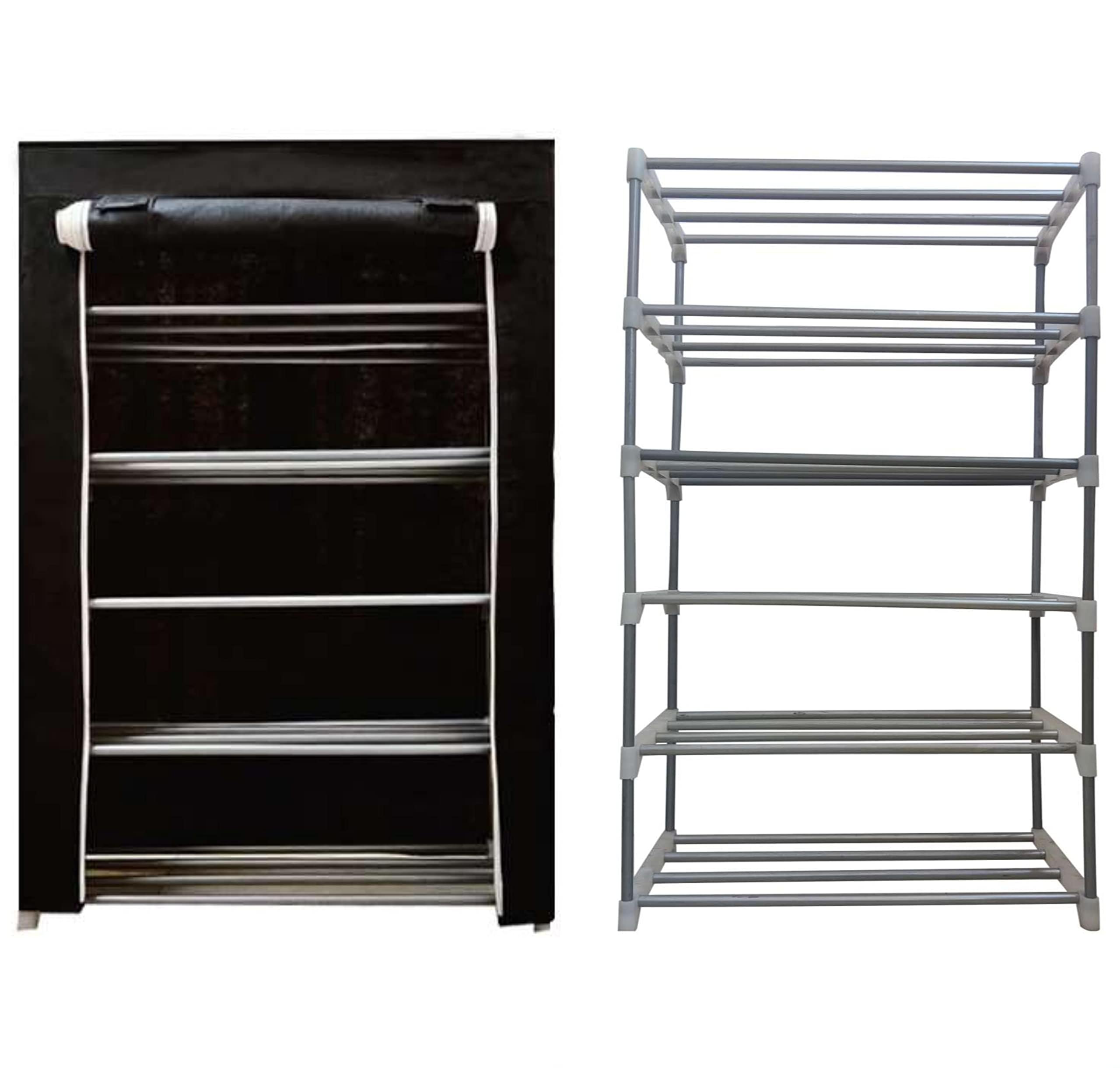 RAXON WORLD Multipurpose 5 Layer Metal Pipe With Non-Woven 100Gsm Fabric Cover Shoe/Cloth/Toy/Books Rack-Black, 30X55X93 Cm (B09ZQTV1MC) Amazon Price History, Amazon Price Tracker