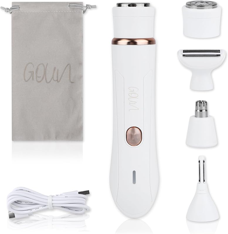 Aparador facial feminino 4 em 1 GOUN USB recarregável com cabeças intercambiáveis