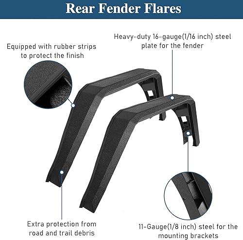 Miniatura 6 de u-Box Wrangler JL - Guardabarros traseros de acero plano compatibles con Jeep Wrangler JL y JLU Unlimited 2018, 2019, 2020, 2021, 2022, 2023