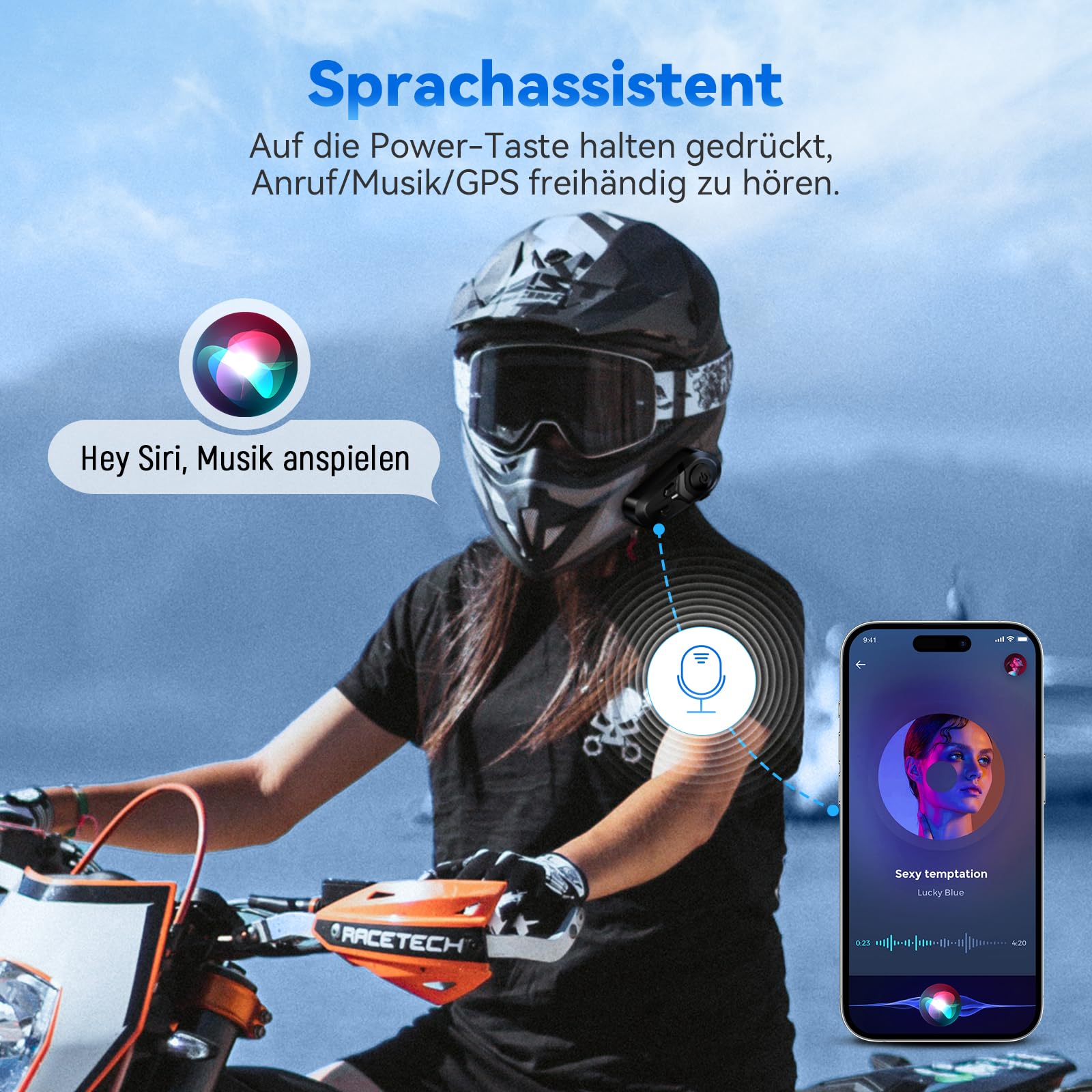 L1 Casques Bluetooth Moto avec Assistant Vocal, Écouteur Bluetooth pour Écouter Musique, GPS, Appels, Réduction du Bruit DSP/CVC, Haut-Parleur HiFi 40mm, étanche IP67
