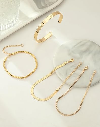 Miniatura 5 de Pulseras de oro para mujer, chapadas en oro de 14 quilates, pulseras de tendencia, cadena de clip, eslabones cubanos en capas, pulsera impermeable