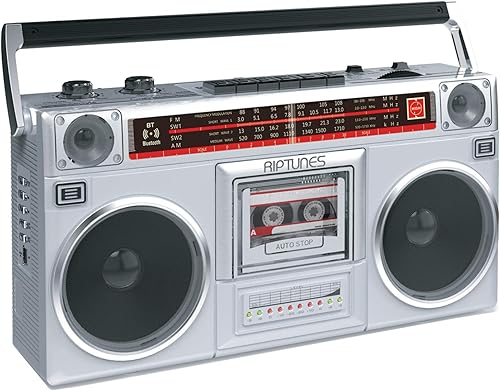 Vista 9 de Riptunes Boombox - Grabador de cassette de radio, radio AM/FM -SW1/SW2, transmisión inalámbrica, ranuras USB/Micro SD, entrada auxiliar, conector