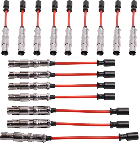 Miniatura 5 de ENA Juego de 8 bobinas de encendido con 16 bujías de iridio y juego de cables rojos compatibles con Mercedes-Benz C43 CL500 CLK430 CLK500 E430 E500