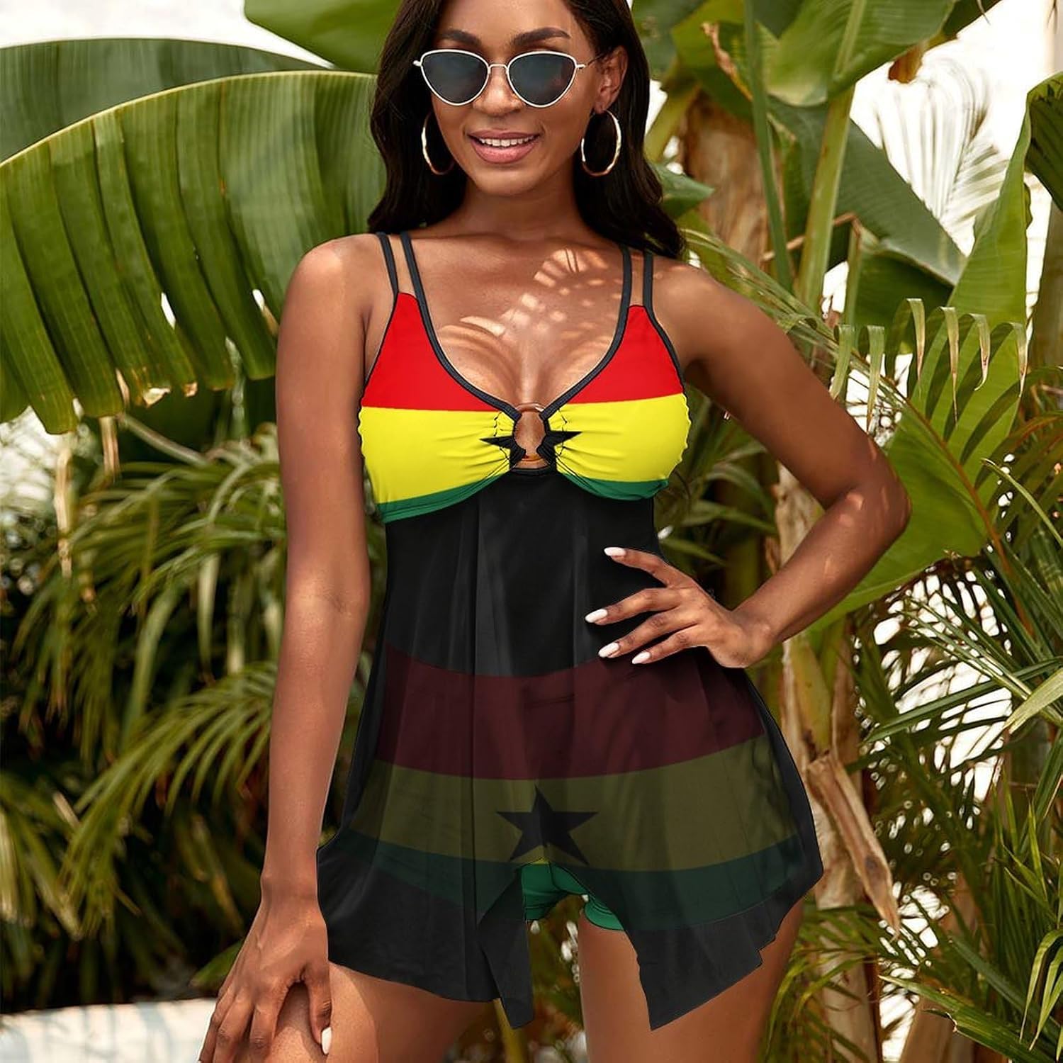 Bisexual Pride Flag Split Skirt Suit Swimsuit Set Backless Tummy Control Bikini Beach