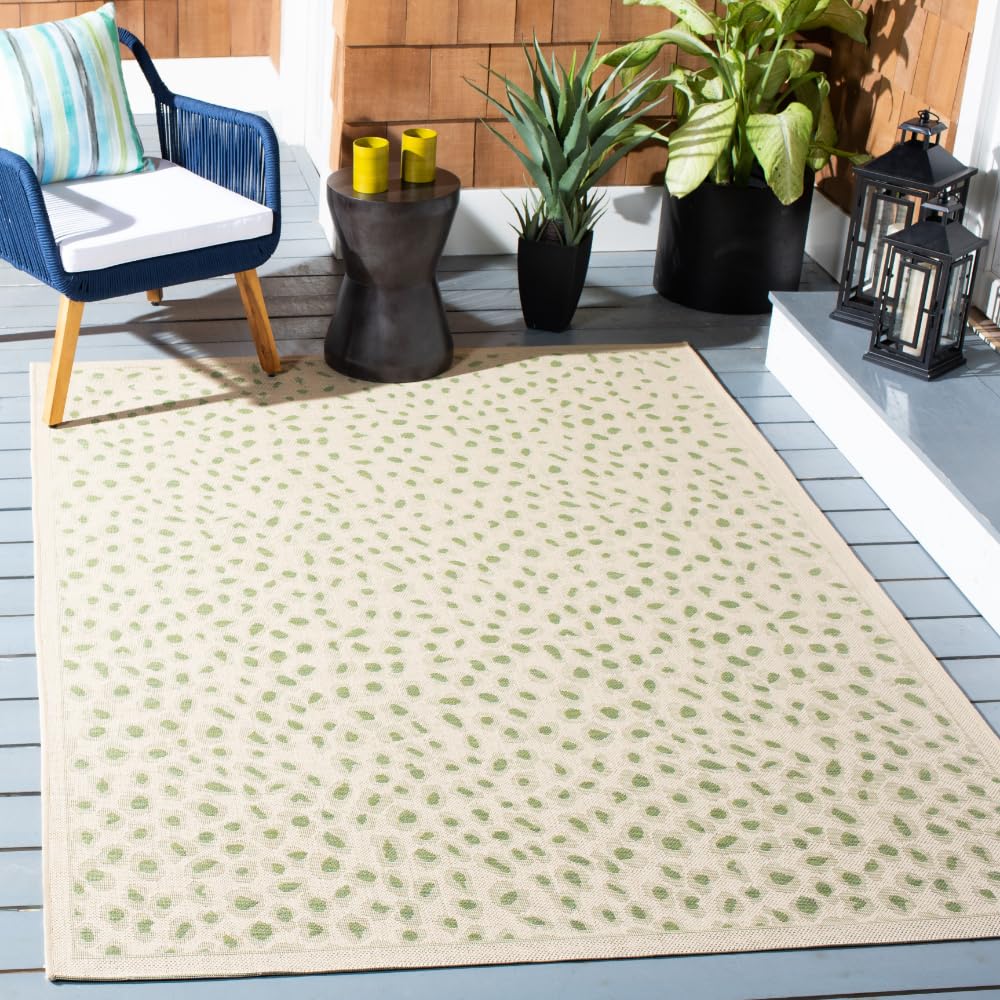 SAFAVIEH Washable Rug Outdoor Courtyard Collection - 6'7" x 9'6", Beige & Green, Non-Shedding & Easy Cleaning, Ideal for Patio, Backyard, Mudroom (