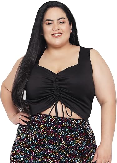 wild U Women Plus Size Western Sleeveless Party Trendy Latest Crop Top (Black, Size : 3XL-8XL)