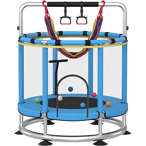 Trampoline for Kids, 48in Indoor Outdoor Toddler Trampoline with Net, 48" Adjustable Baby Toddler Trampolines 48in 2yd Blue