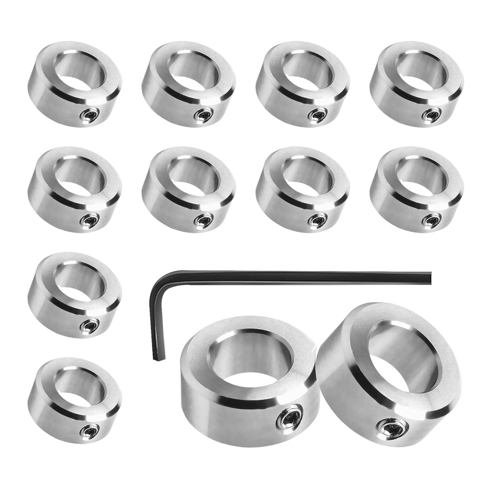 12pz 8mm Collare di Bloccaggio, Albero 8mm Collare di Bloccaggio, Posizionatori Acciaio Inossidabile, Viene Fornito con 1 Chiave a Brugola, Per lavori Perforazione Della Lavorazione Del Legno