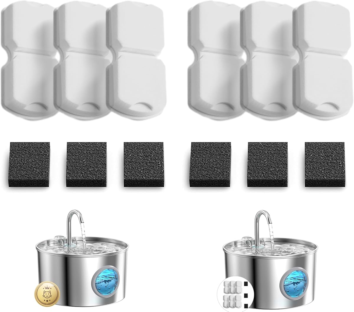 GIOTOHUN Cat Water Fountain Filter: 12 Cat Fountain Filter Replacement - 12 Pet Fountains Filters Replacement - 6 Filters & 6 Sponges - Suitable for ATMZIQXR GIOTOHUN KOOGMOON UMOCUOY IHOUONE HOOISE