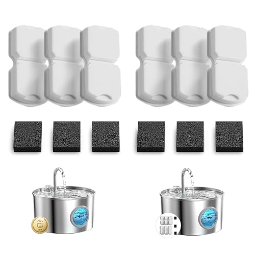 GIOTOHUN Cat Water Fountain Filter: 12 Cat Fountain Filter Replacement | 12 Pet Fountains Filters Replacement - 6 Filters & 6 Sponges - Suitable for ATMZIQXR GIOTOHUN KOOGMOON UMOCUOY IHOUONE HOO