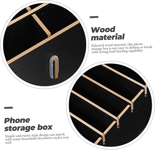 Miniatura 7 de Organizador de estantes de escritorio, almacenamiento de cable para oficina, estante de exhibición de teléfono de madera, soporte de almacenamiento