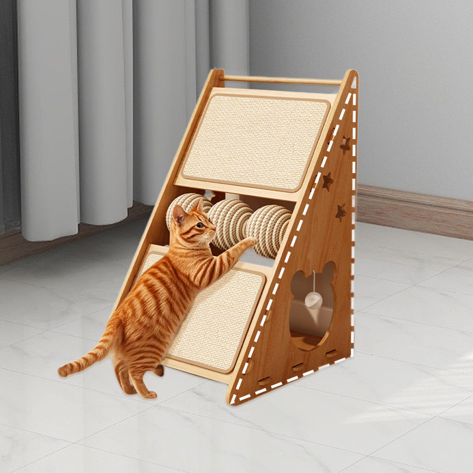 Whtkoph Cat Scratches Cat House Hideout Triangle Structure Playhouse for Inner Cats Scratches with Solid Wood Brackets, with Ball