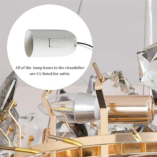 Miniatura 5 de Candelabro de cristal, 9 luces colgantes redondas doradas de 20 pulgadas, cristales hexagonales que rodean la lámpara de techo de metal cromado,