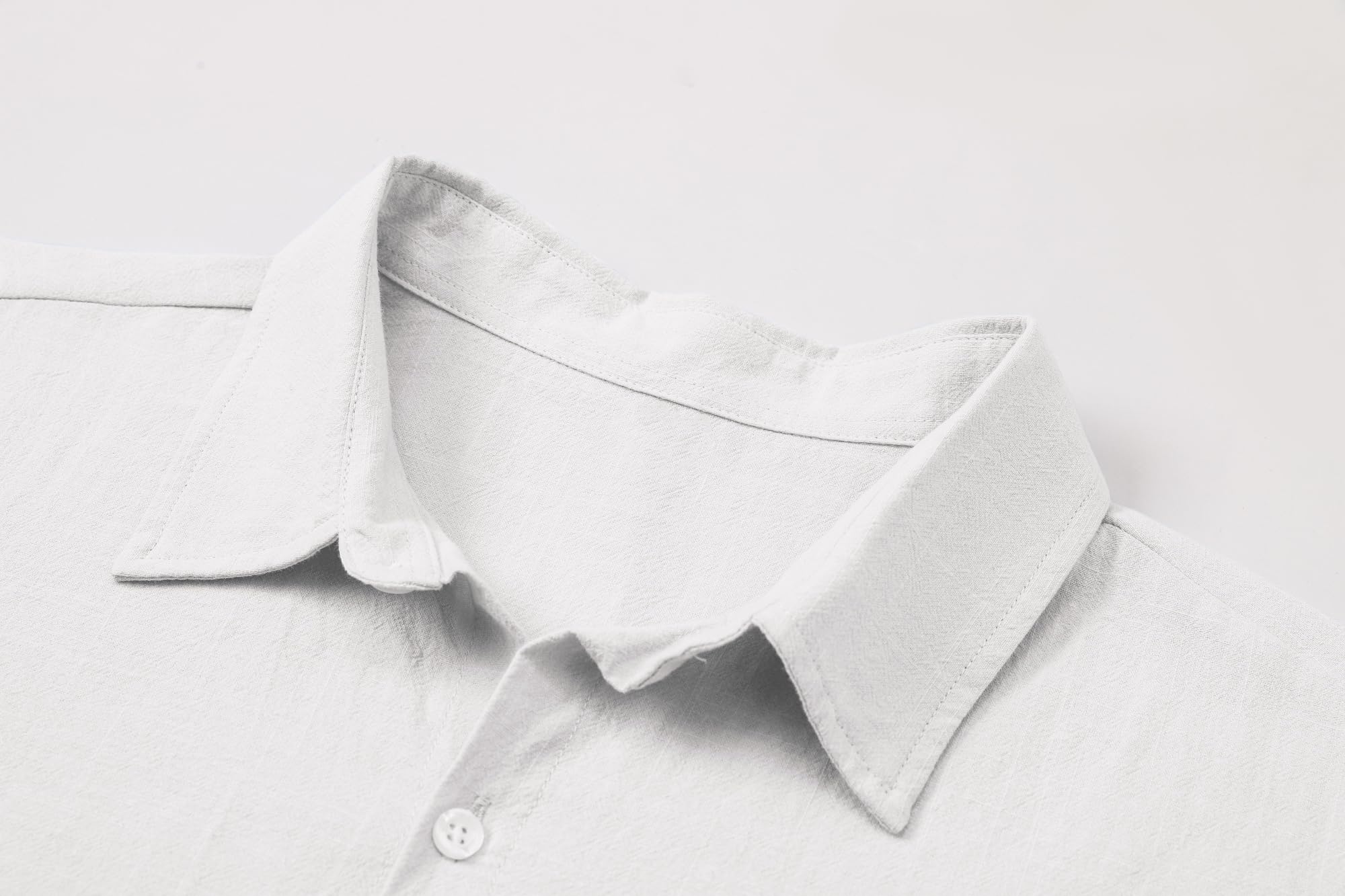 Cromoncent Camicia casual da uomo a maniche lunghe in cotone lino a maniche corte con bottoni, L Bianco, M