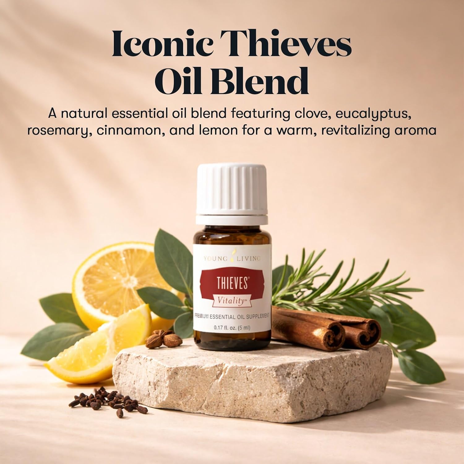 Young Living Thieves Vitality Essential Oil Blend | 5 ml | Warm Spicy Herbal Aroma for Diffusers, Massage & Aromatherapy | Clove, Lemon, Cinnamon, Eucalyptus & Rosemary Blend | Seed to Seal Quality image 2