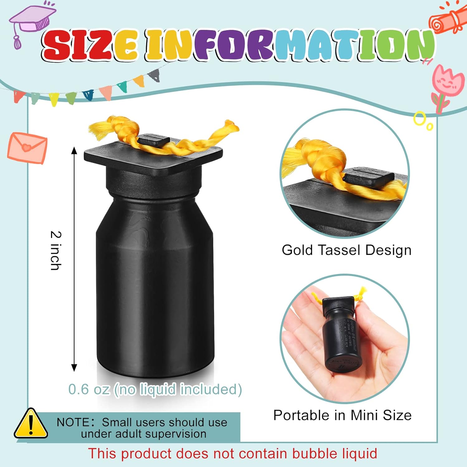 Tanlade Mini Black Bubble Bottles Empty Graduation Bubble Bottles with Grad Cap Wand Toppers Gold Tassel Plastic Grad Party Favors Congratulate Graduation Party Supplies No Liquid(24 Pcs)