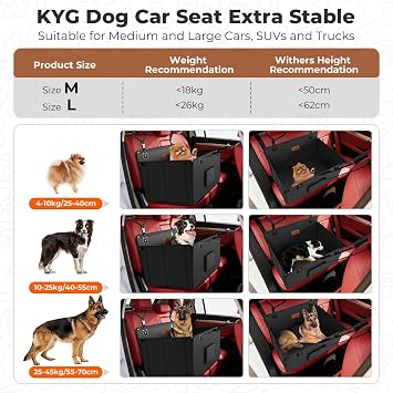 KYG Dog Car Seat for Medium & Large Dogs, Waterproof Foldable Reinforced Frame Support Rods, L (70x55x36 cm), Non-Slip Base Scratch-Resistant Fabric Removable Pad