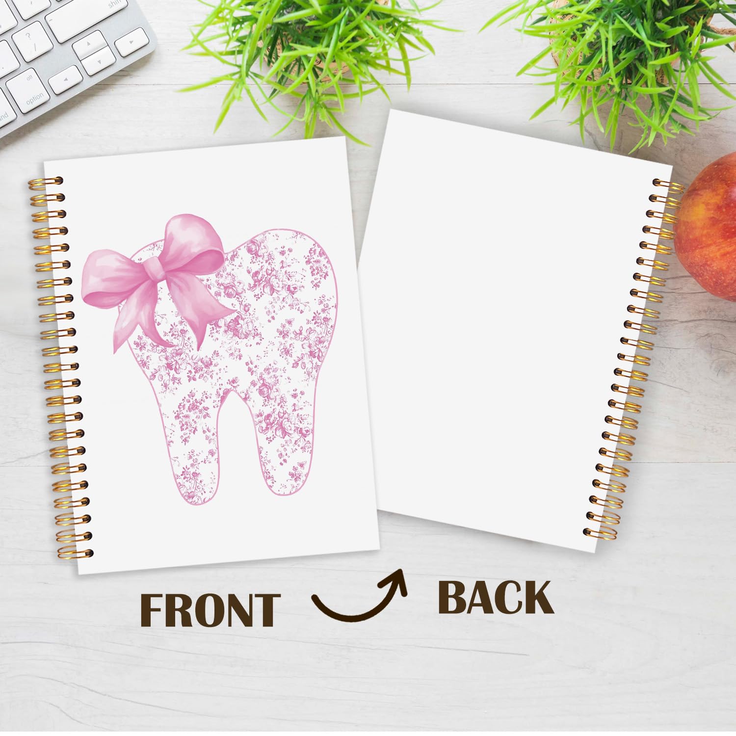 Dentist Gifts Pink Spiral Notebook Journal Dentist Dental Gifts for Women Notebooks for Note Taking Coquette Bow Chinoiserie — view 4