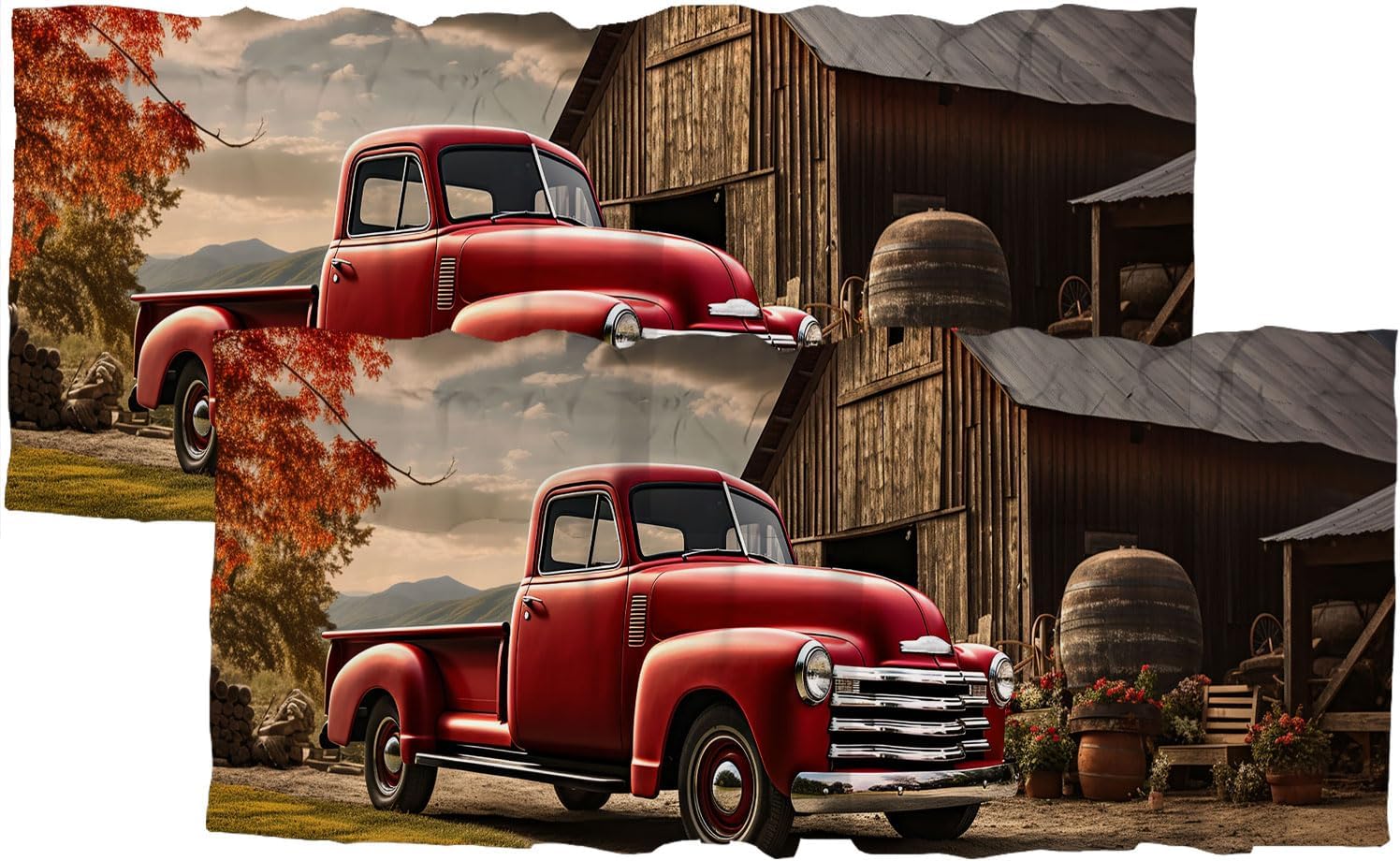 Farmhouse Vintage Old Truck Kitchen Rod Pocket Valances Curtain Rustic Wooden Barn Antique Car Privacy Window Valances for Living Room Bedroom Bathroom 54 x 18 Inch, 2 Panel