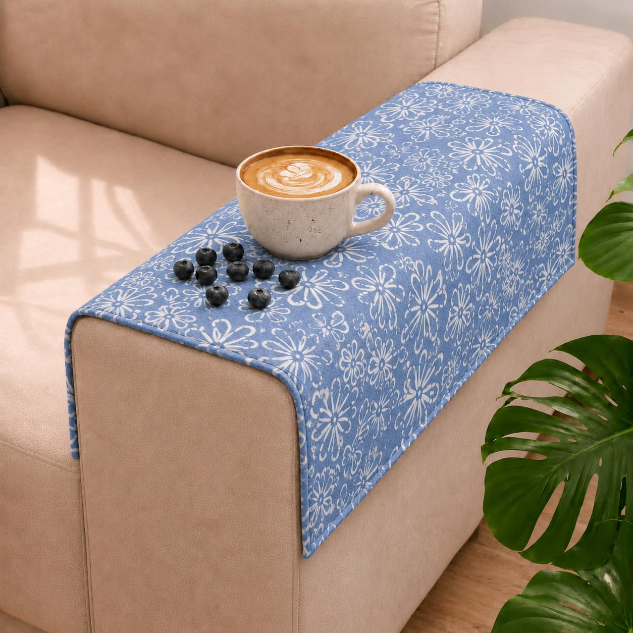 STITCHNEST 'Verdant Phool Stories' Sofa Armrest Cover | Elegant Jacquard Fabric, Washable & Durable for Modern Living (18 x 22 Inches)