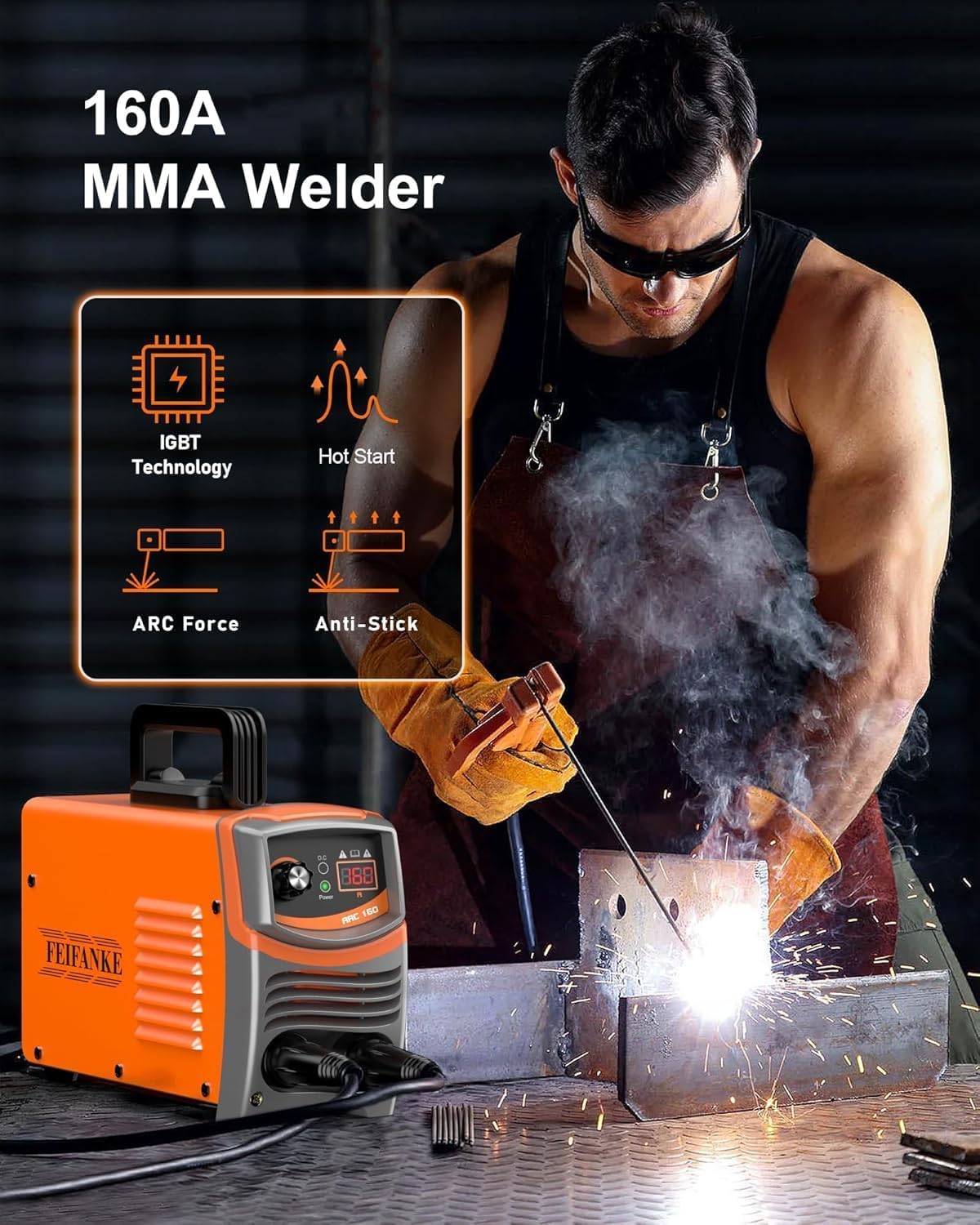 FEIFANKE ARC160 Machine à souder 160 A 240 V IGBT 2 en 1 MMA/Lift TIG Inverter Soudeur avec affichage numérique LCD Hot Start Antiadhésif
