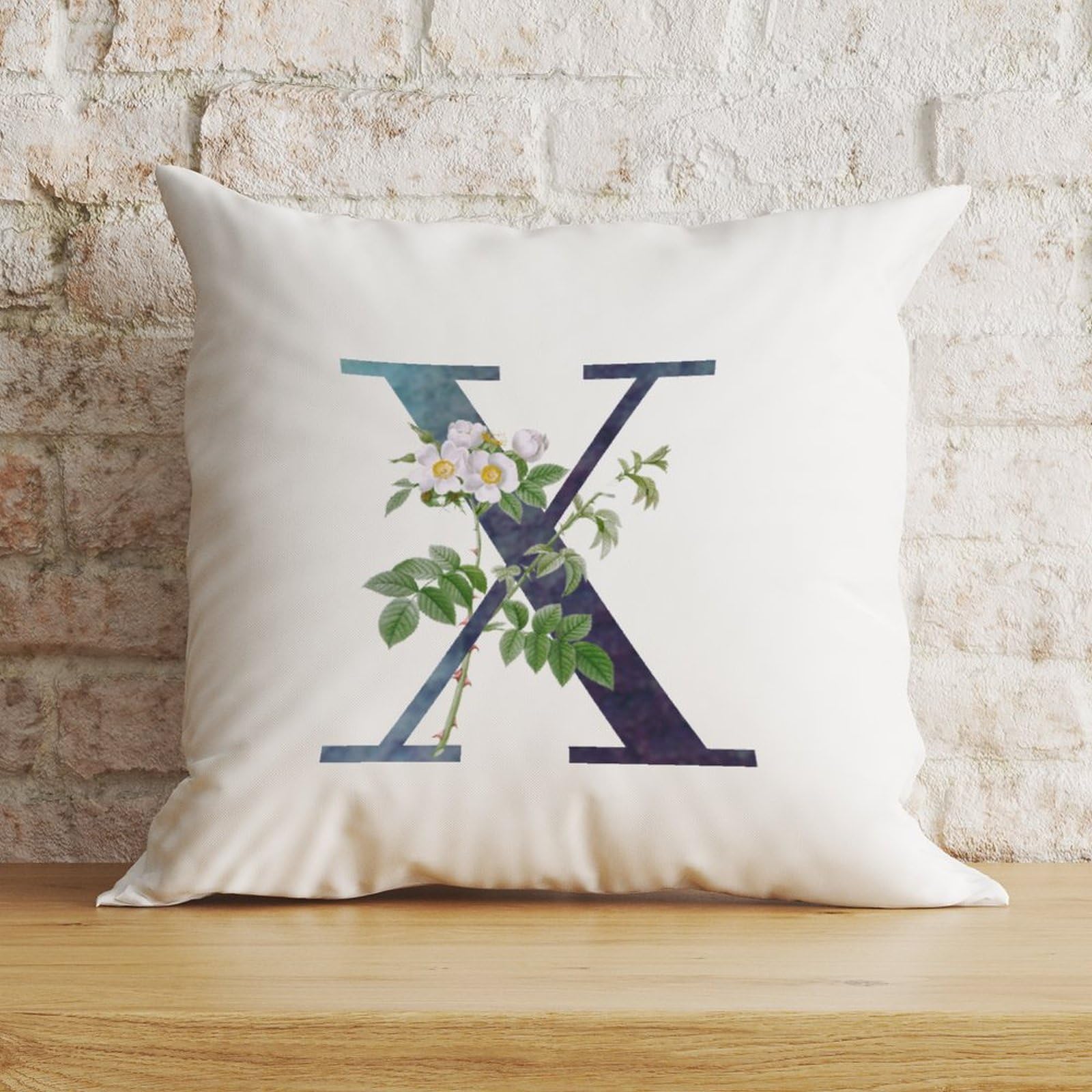 Zyadsinoudor Throw Pillow Case Initial Letter X Blue Square Cushion Cover Monogram White Floral 22x22in Decorative Pillow Home Cotton Linen Monogram Letter Classic Throw Pillowcase For Home Sofa Couch