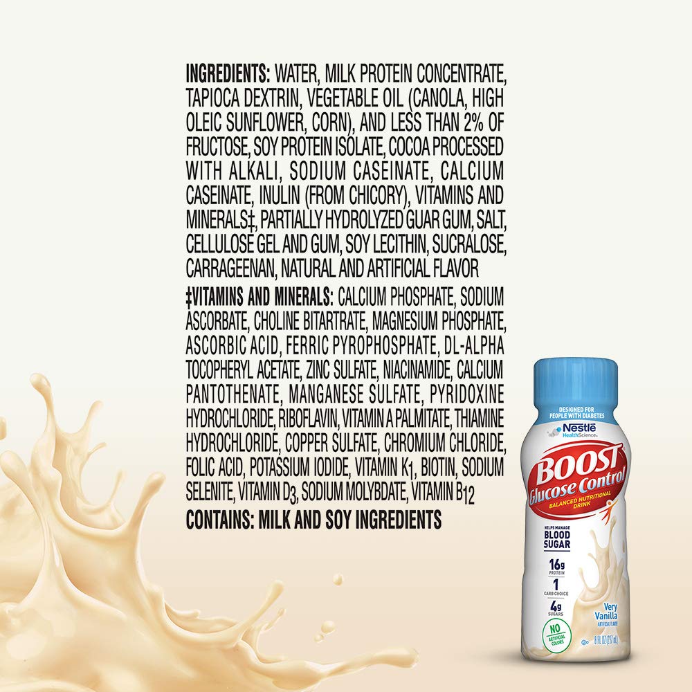 Boost Glucose Control Nutritional Drink, Very Vanilla, 8 fl oz Bottle, Pack of 24 : Grocery & Gourmet Food