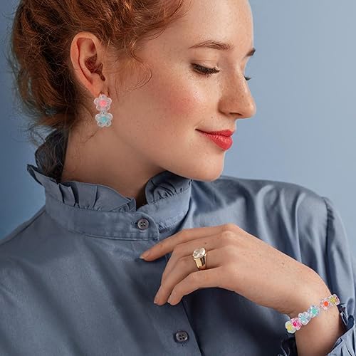 Miniatura 6 de 200 cuentas acrílicas de flores, cuentas de flores coloridas, cuentas de plástico pastel transparentes y sueltas para manualidades, pulseras,