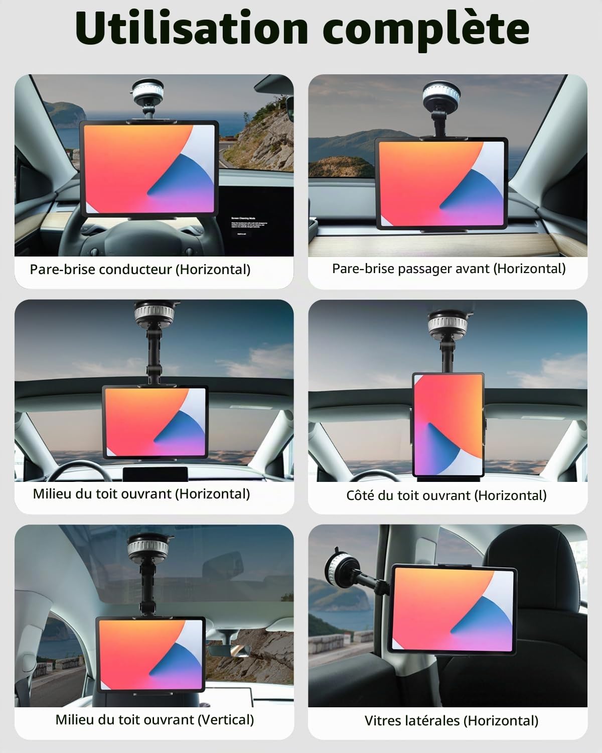 Support mains-libres à ventouse pour iPad / tablette, téléphone et tablette pour siège arrière de voiture pour Tesla Model 3/Y/S/X