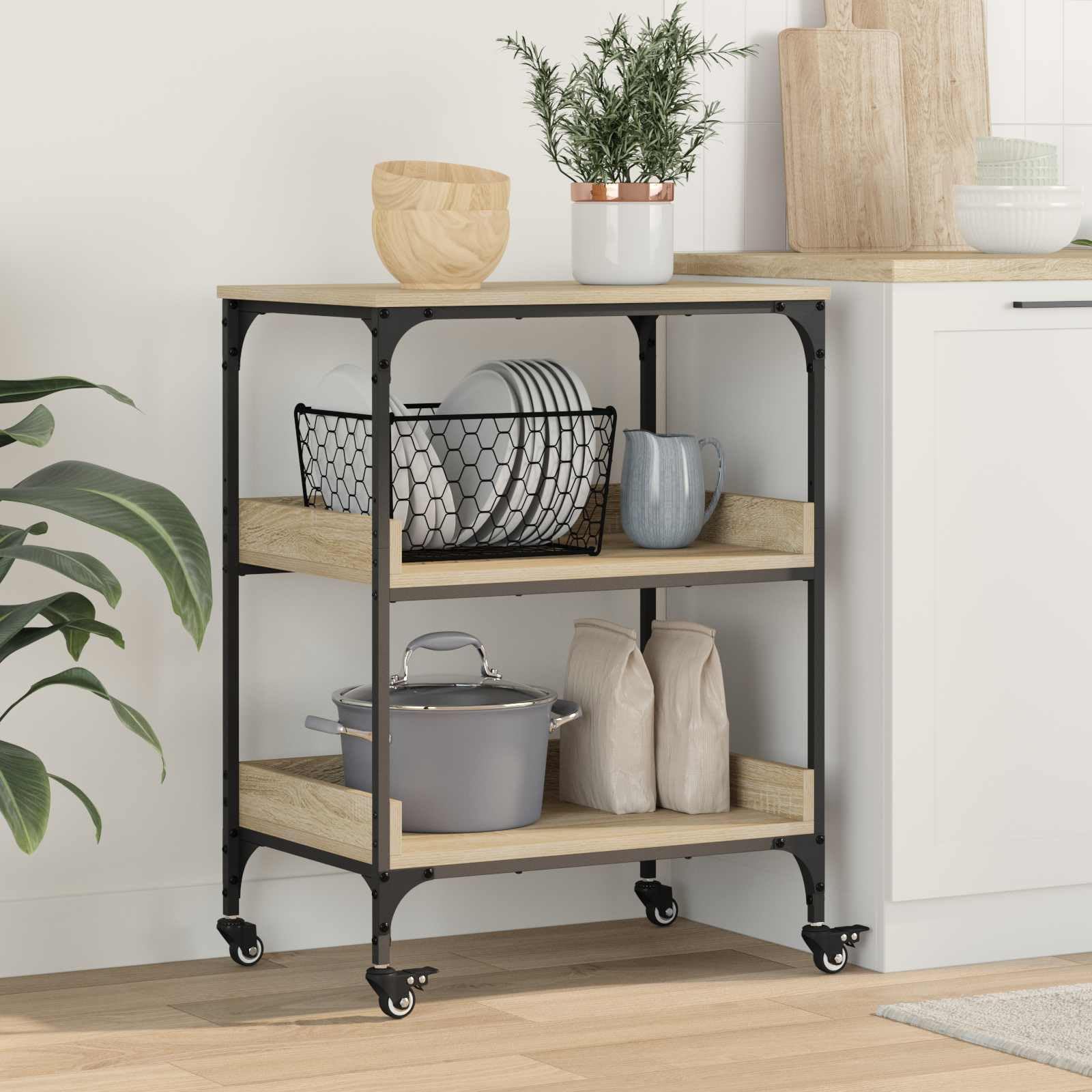 vidaXL Carrello da Cucina Rovere Sonoma 60 x 41 x 80,5 cm, Carrello cucina moderno, funzionale e resistente con tanto spazio, organizzatore per interni