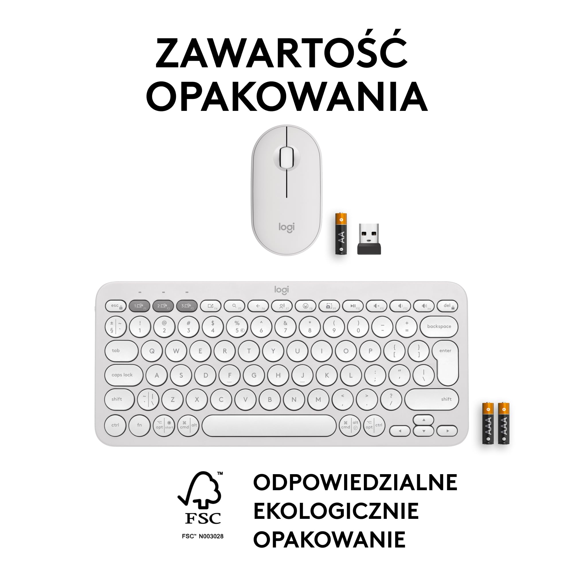 Logitech Pebble 2 Combo, Bezprzewodowa klawiatura i mysz, cicha i przenośna, personalizowana, Logi Bolt, Bluetooth, Easy-Switch dla Windows, macOS, iPadOS, Chrome,QWERTY układ US international, Biały