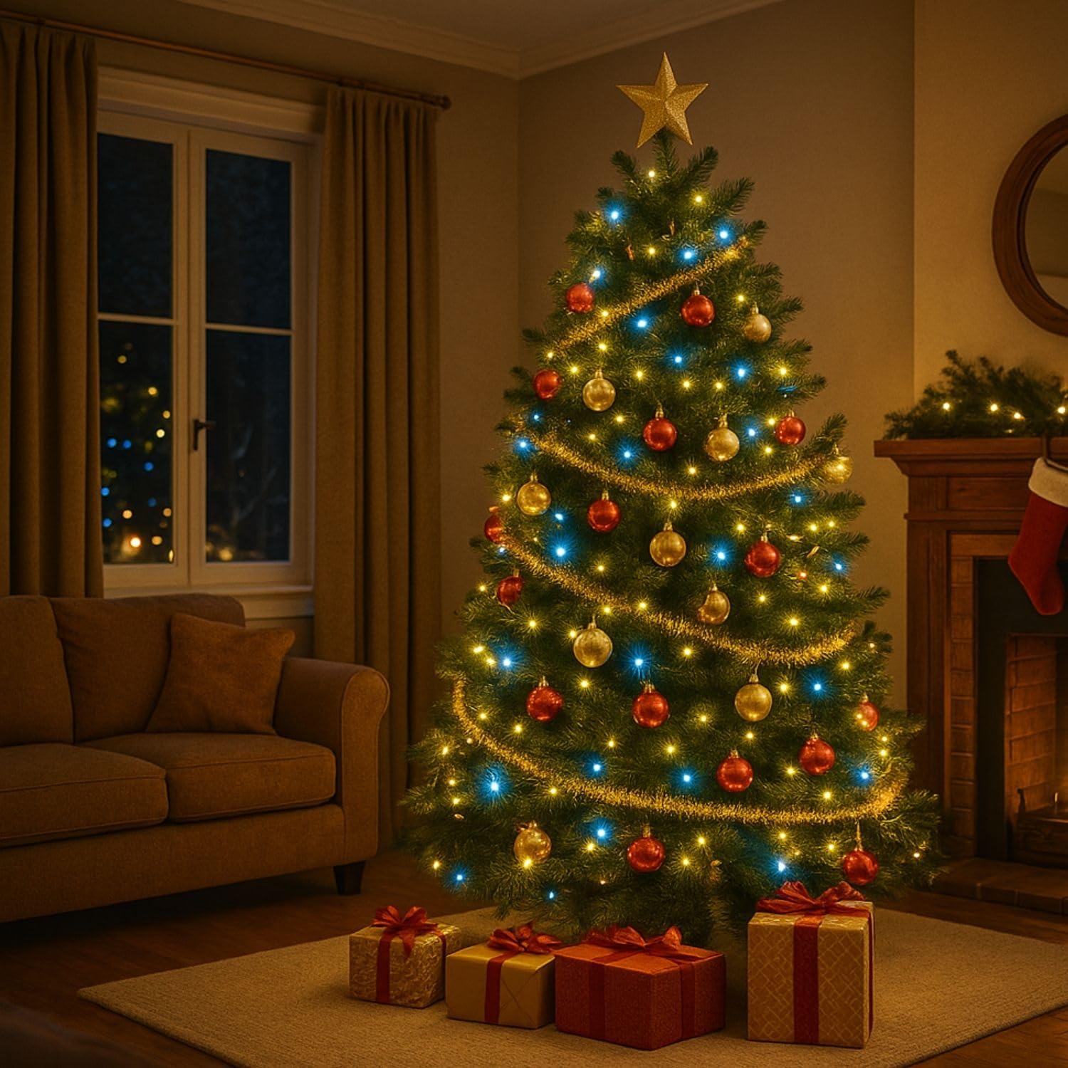 FLINQ Lichterkette Weihnachtsbaum 19m - Mit App steuerbar | Weihnachtsbeleuchtung Außen und Innen - Lichterkette Outdoor Strom 160 LEDs - RGB mehrfarbig