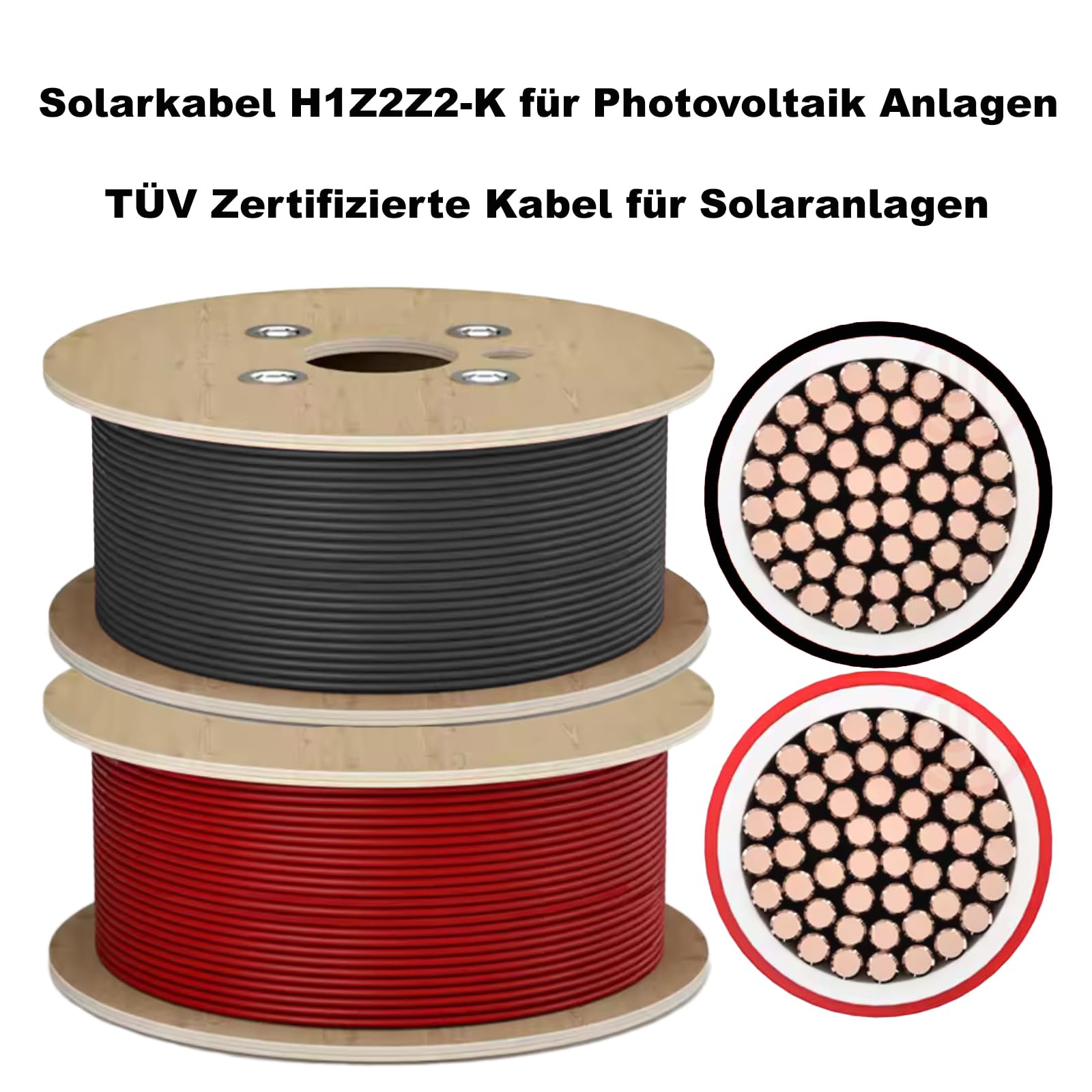 NAUC Solar Verlängerungskabel für Solarpanel - Solarleitung Solarkabel für Solarmodule - Photovoltaik-Kabel - Kabel 6 mm² - 5-100 Meter - TÜV, Farben:Schwarz, Länge Kabel:30 Meter