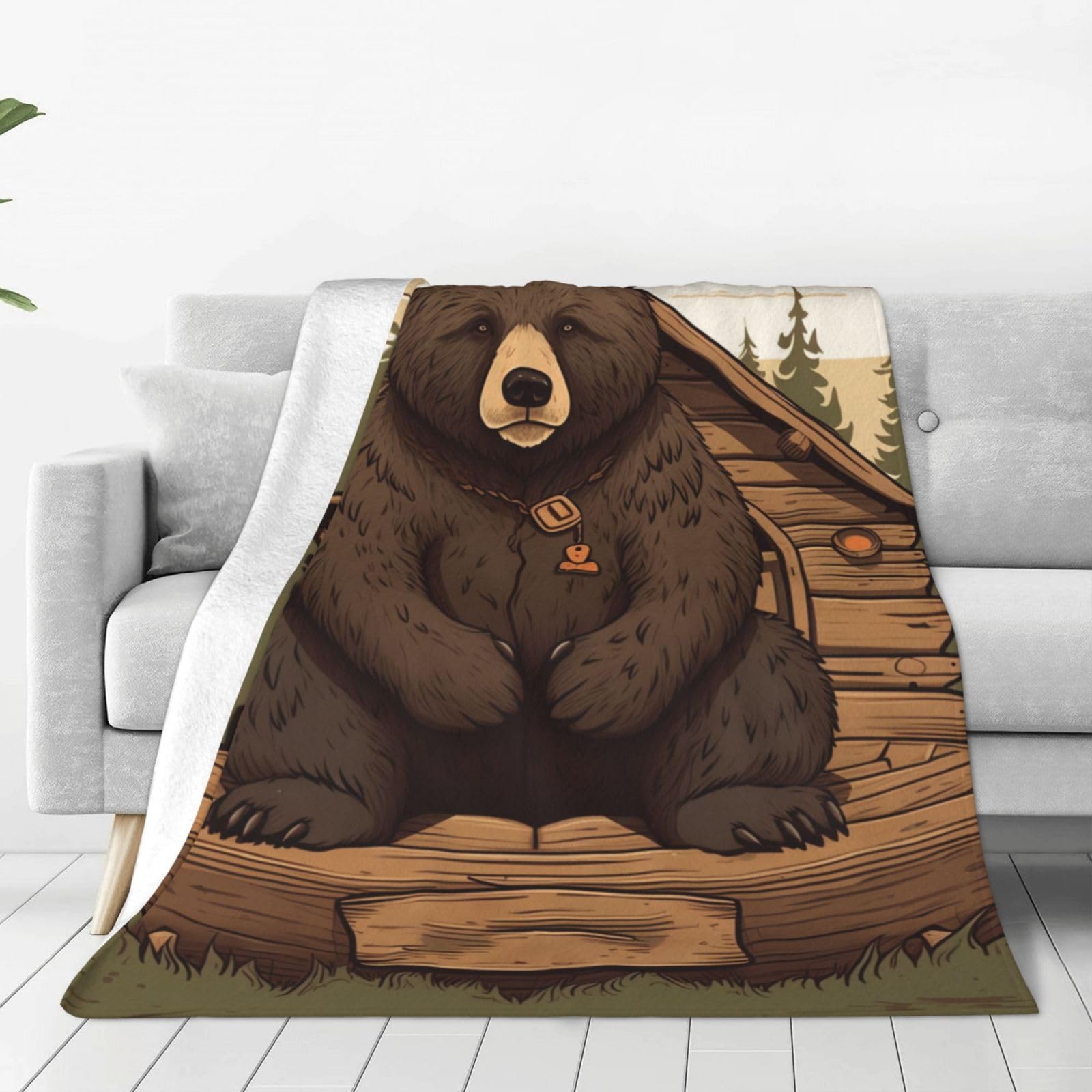 Couverture en flanelle ours rustique 152x127 cm jeté de lit léger et doux