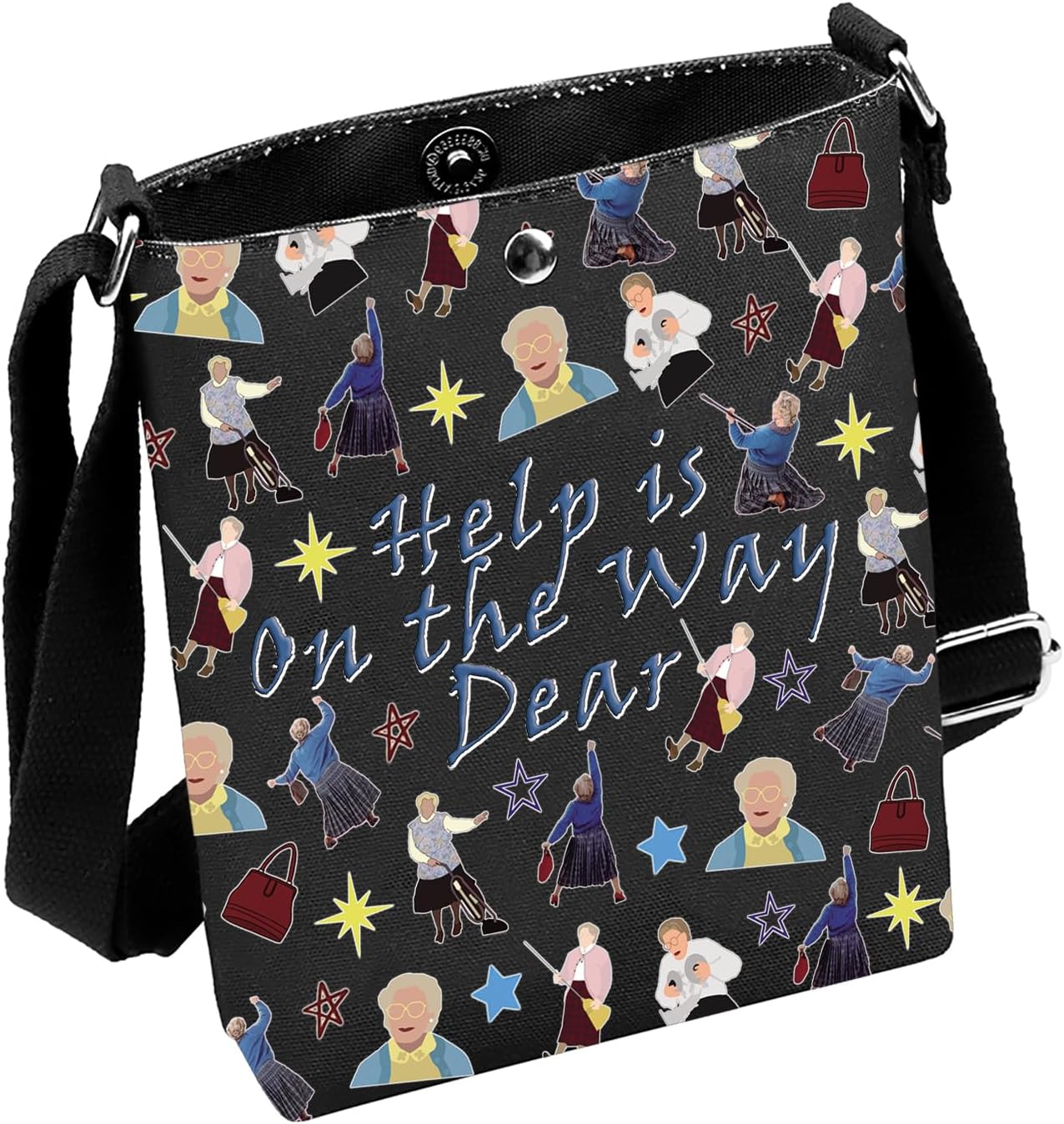 MNIGIU Mrs. Doubtfire Inspired Gift Mrs. Doubtfire Cosmetic Bag Mrs. Doubtfire Fans Gift Help Is On The Way Dear (WayDearCrossbody)
