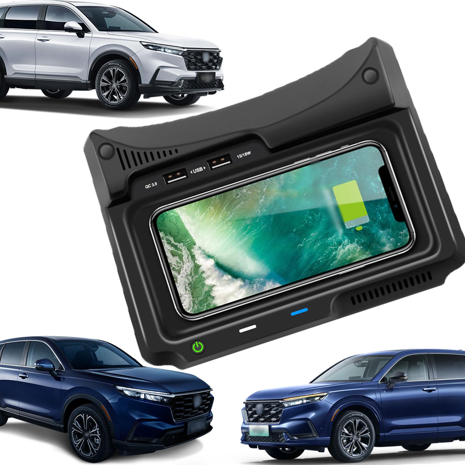 CenNa Caricabatteria per Auto Wireless per Hon-da CR-v (2017 2018 2019) Accessorio per Tutti I Modelli con Wireless da 15 W E Doppia USB Qc3.0 Regalo di Ricarica Rapida per La Famiglia