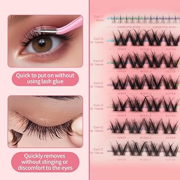 Self Adhesive Lash Clusters Kit Press-On Eyelash Clusters 10-14mm Cluster Lashes Glue Needed DIY Lash Extension Reusable with lash applicator Self Application at Home by MLEN DIARY (36 Pcs)