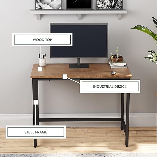 Miniatura 13 de Edenbrook Escritorio plegable Metal Perfect para computadora, juegos, oficina, artículos esenciales de habitación pequeña, color marrón, 20 x 39.5 x