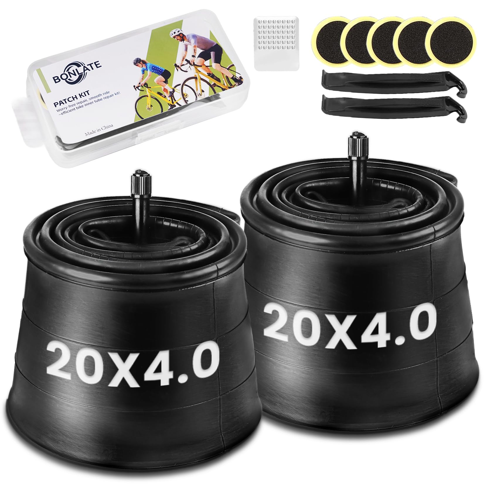 20x4 Fat Bike Inner Tube - BONLATE 2-Pack Electric Fat Tire Tubes AV 32mm Schrader Valve, Premium Butyl Rubber Puncture Resistant Replacement Tubes with Repair Kit