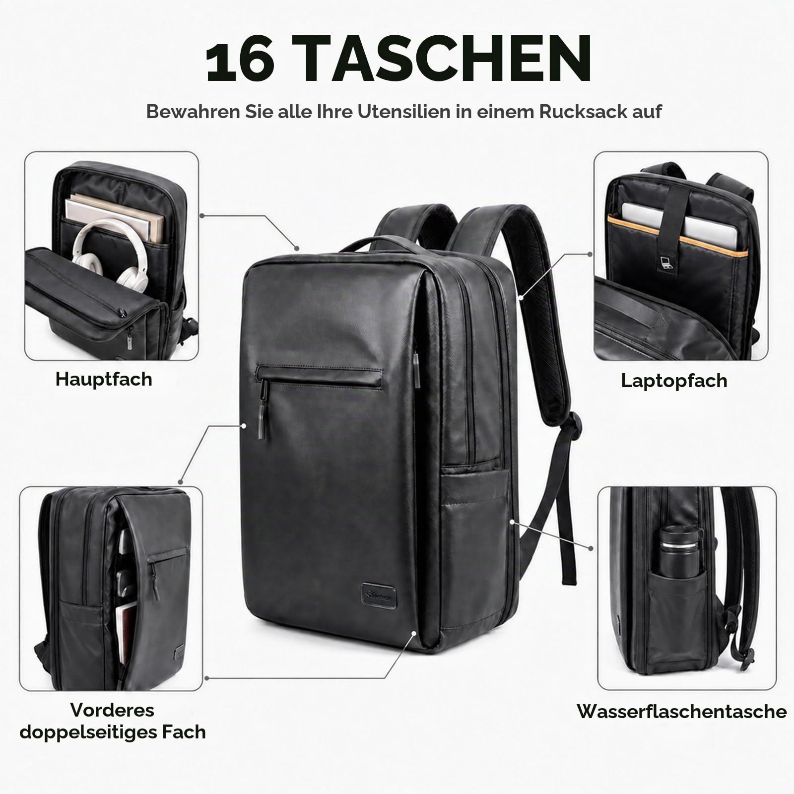 Hp hope Ergonomischer Laptop Rucksack Business, 26L Wasserdichter Kratzfester Arbeitsrucksack Herren mit Feder-Entlastungssystem, Geeignet 15,6-Zoll-Laptops für Geschäft Schule Reisen und Büro