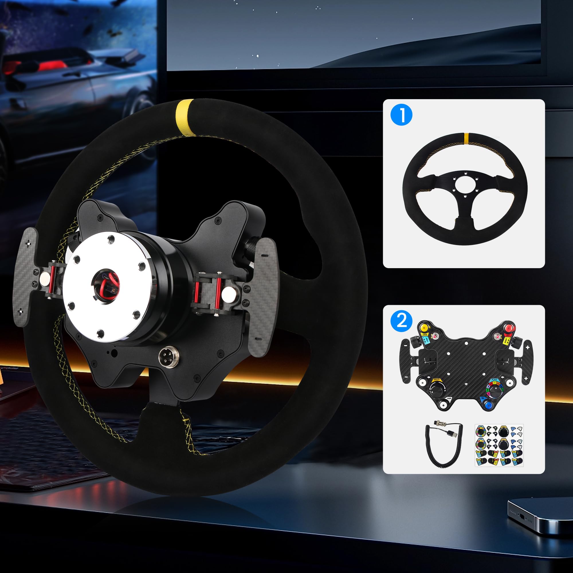 Amazon.com: SIMSONN Sim Racing Steering Wheel PC Racing Wheel LED