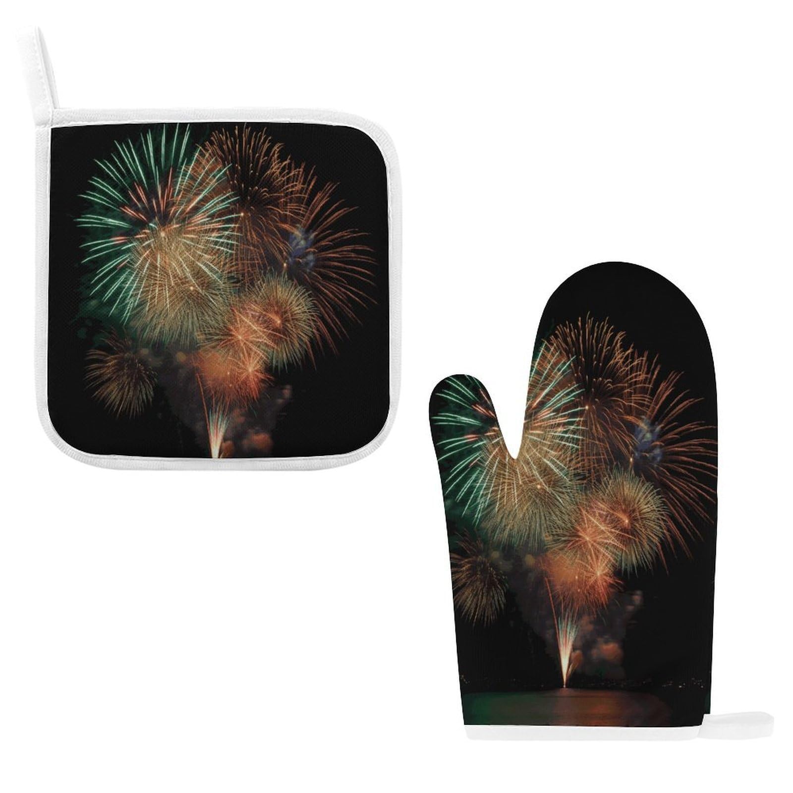 Fodpand Style Fireworks Oven Mitts And Pot Holders Sets