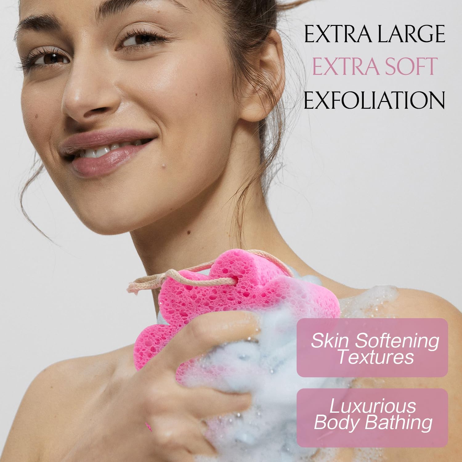 Bath Loofah Sponge, 2 Pcs Flower Shower Loofah Natural Cellulose Spa Sponges - Body Scrubber Loofa Sponge for Men and Women, Pink